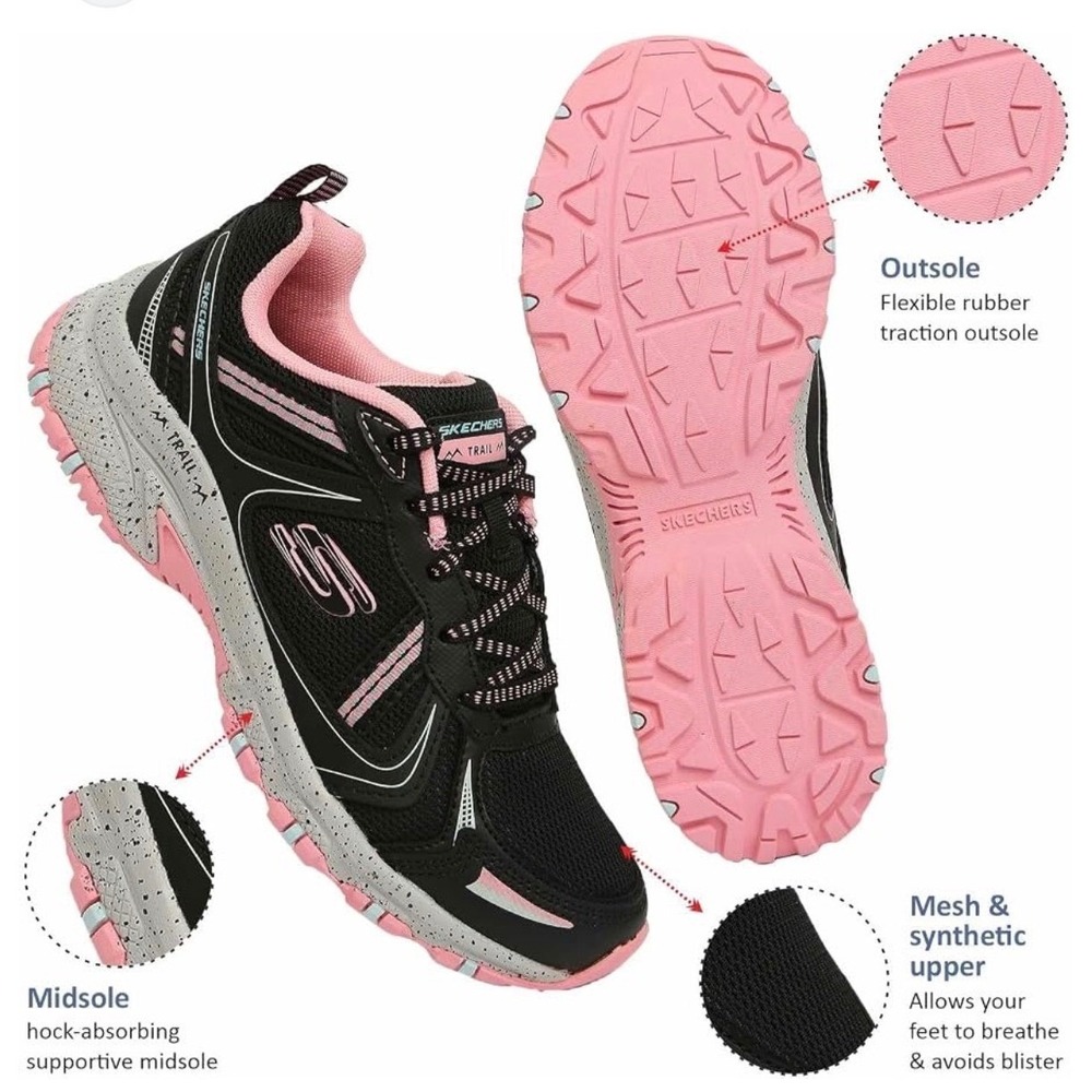 Skechers‎ Trail Womens 8 Black Pink Mesh Hiking Running Shoes